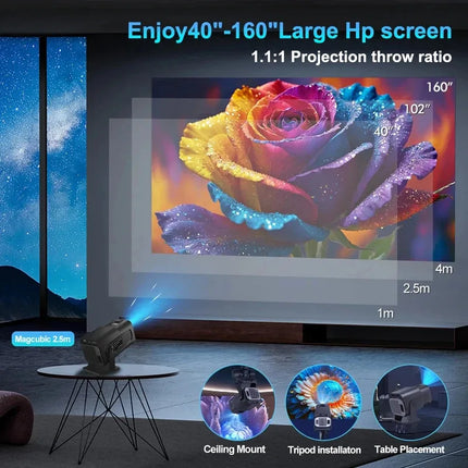 HY320 Mini video projector Native 720P Android 11 Projectors 300ANSI Wifi6 Cinema OutdoorPortable 180° Rotable BT5.0 4K Moive