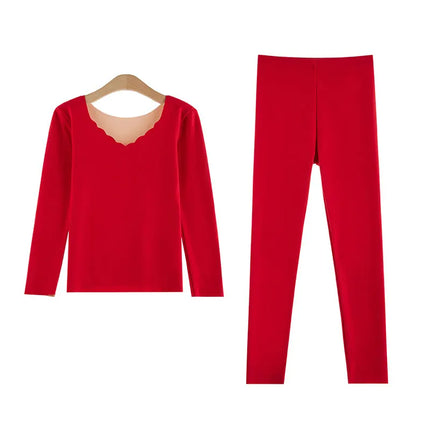 Velvet Long Johns Solid Thermal Underwear Sets Winter Women Clothes Warm Lingerie Long Sleeve Trousers 2 Pieces Thermal Pants