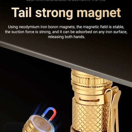 1200lm Mini Flashlight EDC Torch with 4* LEDs and Red Flash Aux LED Copper Metal Pen Flashlight with Magnetic Base Emergency
