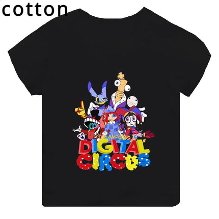 Hot Sale The Amazing Digital Circus Print Kids T-shirt Girls Clothes Baby Boys Black Short Sleeve Cotton T Shirt Children Tops