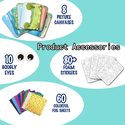 Foil Cartoon Stickers Set for Kids Creative Education Toys Animal Foil Art Craft Kit for Back to School Easter Birthday Gifts