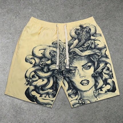 2026 Model Men's Casual Shorts, with Medusa Print, Trendy Street Style, Quick-drying and Breathable, Suitable for All Seasons.