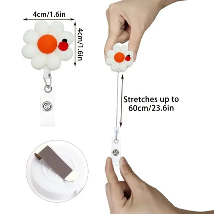 1pcs New Resin Flowers Retractable Nurse Badge Reel Cute Floral Girls Students Doctor ID Card Holder Keys Lanyard