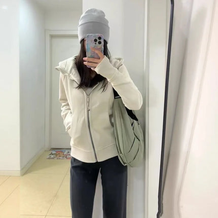 Lulu Original Label Scuba Autumn Winter Slim Fit Fleece Lined Open Cardigan Full Zip Hoodie Casual Long Sleeve Sweatshirt