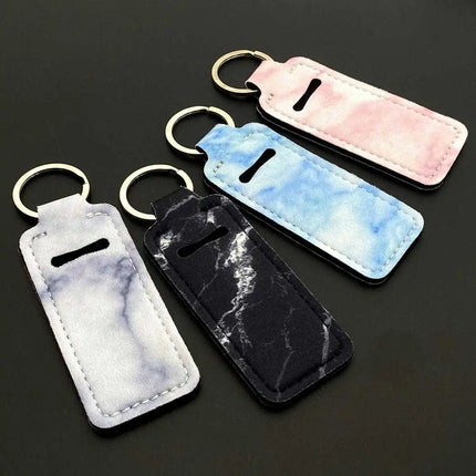Marble Pattern Custom Keychain Women Personalize Portable Lipstick Case Cover Waterproof Lip Balm Pouch Creative Girlfriend Gift