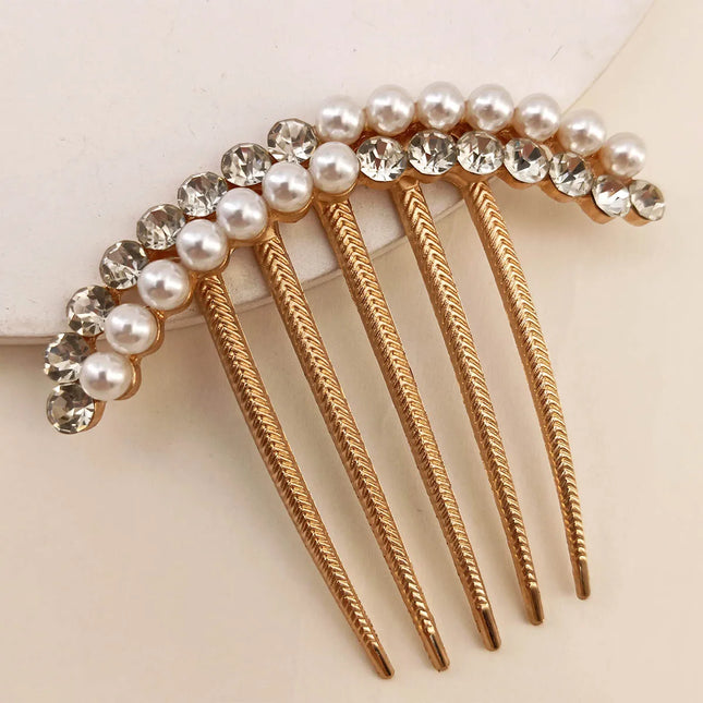 Pearl Rhinestone Metal Pan Hair Insert Comb Ball Head New Year Pan Hair Comb Hairpin Mother's Day Holiday Gift Hair Accessory