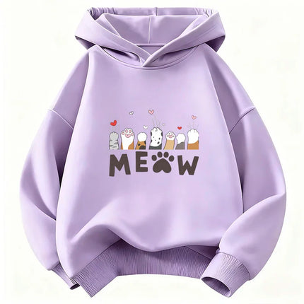 Meow Cat Paw Love Heart Cute Hoodie Kids Cat Children's Sweatshirt Hoody Pullover Boys Girls Autumn Winter Casual Hoodies