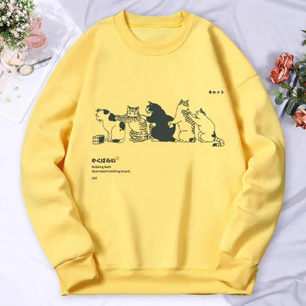 Cartoon Cat Printing Women'S Hoody Autumn Soft Warm Sweatshirt Korean Oversize Hooded Simple Basics Versatile Female Sportswears