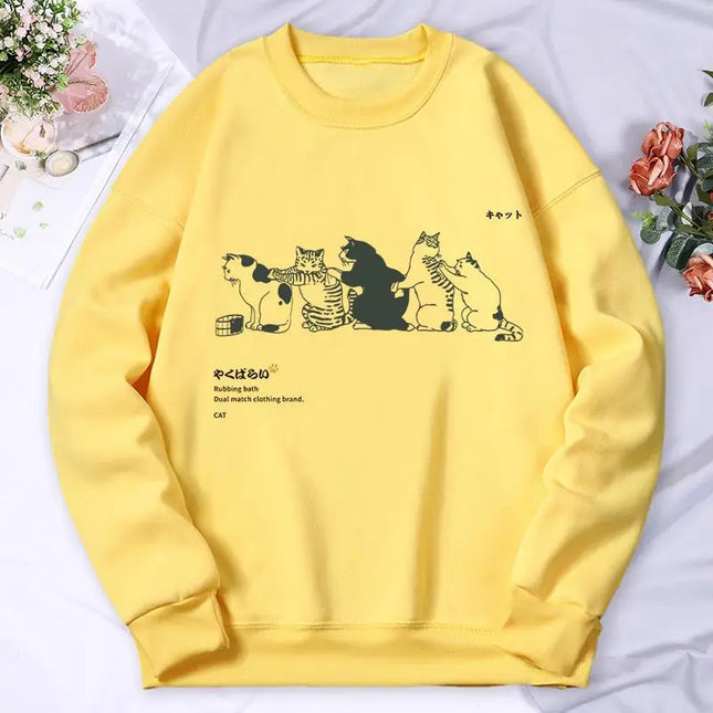 Cartoon Cat Printing Women'S Hoody Autumn Soft Warm Sweatshirt Korean Oversize Hooded Simple Basics Versatile Female Sportswears