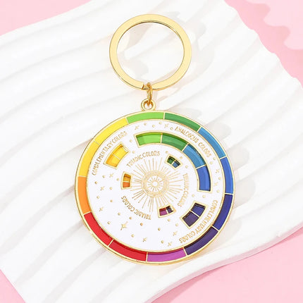 Creative Rotatable Colorful Wheel Keychain Rainbow Turntable Color Wheel Charm Key Chains Aesthetic Keyrings Arts Gifts Artists
