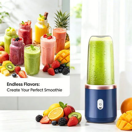 Portable USB Rechargeable Blender,400ml Mini Juicer Cup with 6 Blades & Cup,Handheld Smoothie Maker for Gym Kitchen Travel