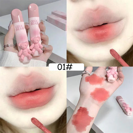 Cute Bear Lip Gloss Waterproof Long Lasting Non Fading Matte Lip Glaze Moisturing Non-marking Red Brown Velvet Liquid Lipsticks