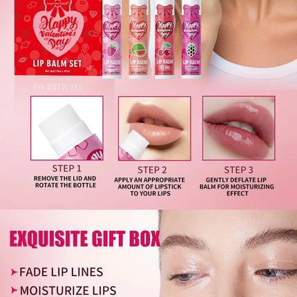 Women's Gifts 4PCS/Box Lip Balm Set Moisturizing and Glossy Suitable for Dry Lips Valentine's Day Gifts for