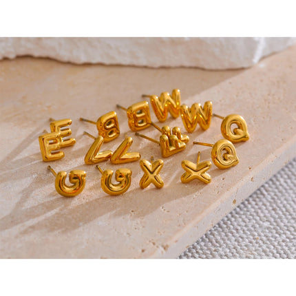 Yhpup 26 Initial Letter A-Z  Stainless Steel Gold Color Stud Earrings 18K PVD Waterproof Plated Daily Versatile Basic Jewelry