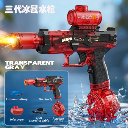 Electric Water Gun Automatic Continuous Firing Squirt Gun Outdoor Toy Long Range Shooting Water Gun with Lights Swimming Toys