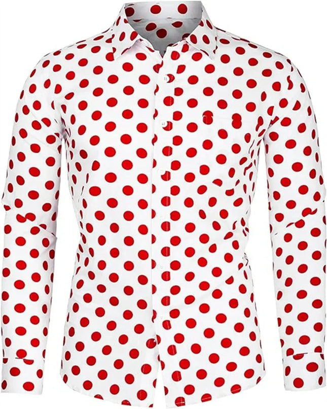 Fashion 3D Printed Men's 10-color Polka Dot Long-sleeved Slim-fit Shirt Button And Long-sleeved Comfort Casual Men's Tops