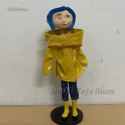 NECA Anime Coraline Doll Articulated Anime Figure Raincoat Sweater In Striped Shirt Toy LA Girl Decoration Model Bithday Gifts