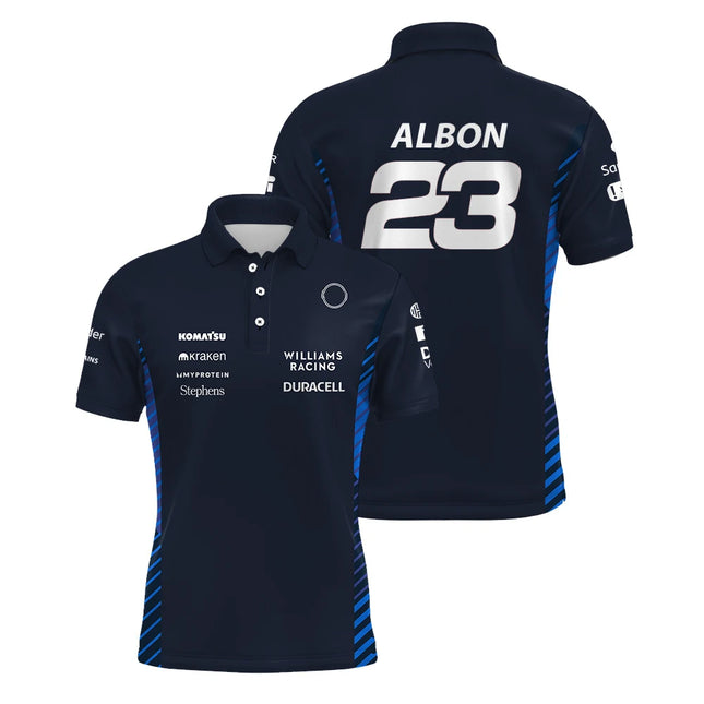 Williams Racing Polo Shirt for Men Carlos Sainz 55 Alex Albon 23 T-shirt Outdoor Sports Quick Dry Top Daily Plus Size Men's Polo