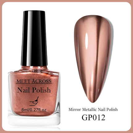 MEET ACROSS 8ml Glass Bottle Metallic Nail Polish Super Silver Gold Mirror Effect Nail Art Polish DIY Manicure Without Lamp