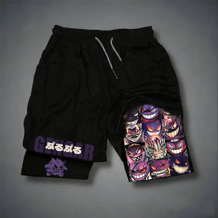 Oversized Pokémon Gengar 2026 Summer Harajuku Anime Printed Y2K Hip Hop Sports Quick Drying Breathable Double Layer Shorts