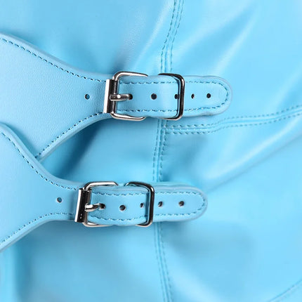 PU Leather Total Sensory Deprivation Full Head Bondage Hood Headgear Mouth Open Lockable Gimp Bondage BDSM Sex Toy for Couple