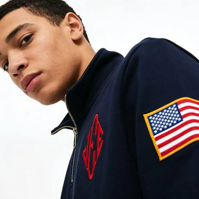Hot Sell E Embroidered Sweatshirt Y2k Stand Collar Quarter Zip Pullover Oversize Hoodies Mens in Stock 24 Hour Shipping