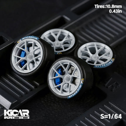 1/64 Model Car Wheels with Rubber Tires Dynamic Bearing Resin Rims 10.8mm Diameter Parts for MINIGT Diecast Model Cars