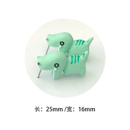 Cartoon Animal Biting Stud Earrings Women Cute Shark Dinosaur Open Mouth Resin Piercing Earring Ear Studs Girls Funny Jewelry