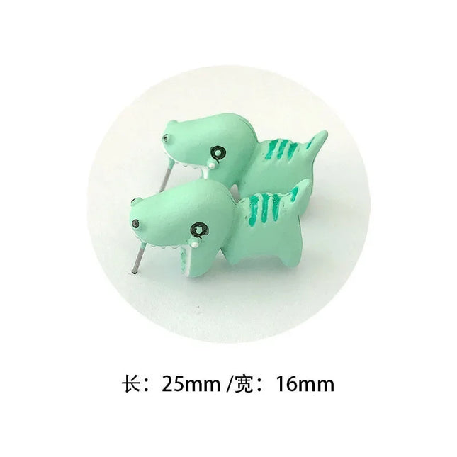 Cartoon Animal Biting Stud Earrings Women Cute Shark Dinosaur Open Mouth Resin Piercing Earring Ear Studs Girls Funny Jewelry