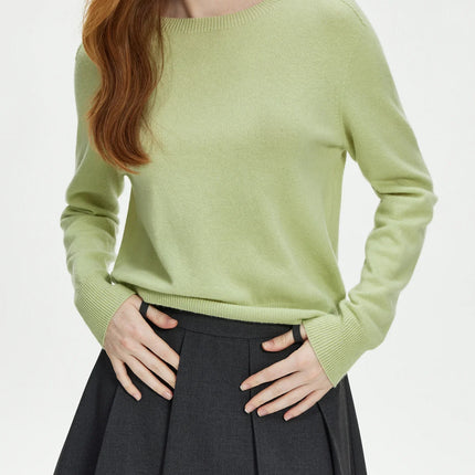 FSLE 100% Wool Seamless One-piece Knit Shirt Sweater For Women Autumn Winter New Design Wool Crew Neck Versatile Casual Sweater