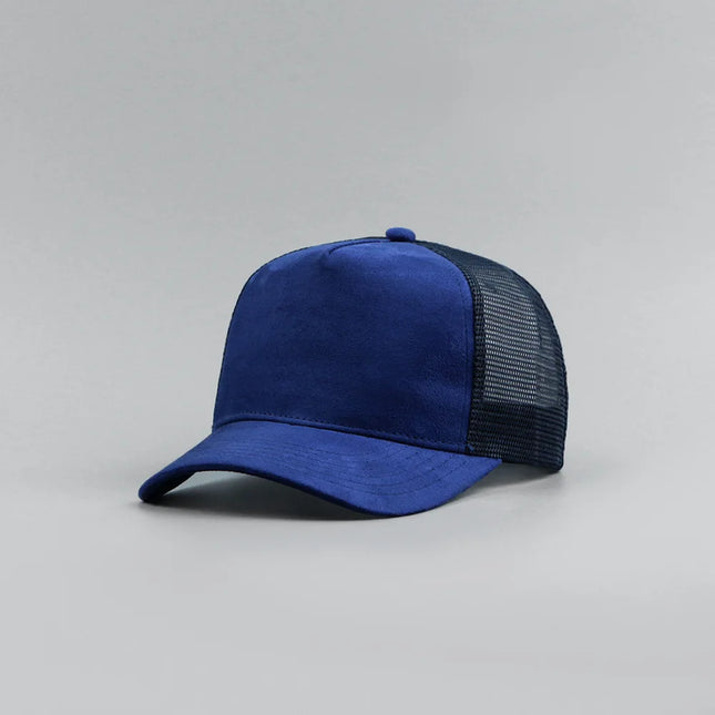 Leather Label Custom Logo Five-panel Suede Baseball Cap Men and Women Spring and Summer Color Matching Mesh Truck Driver Hat