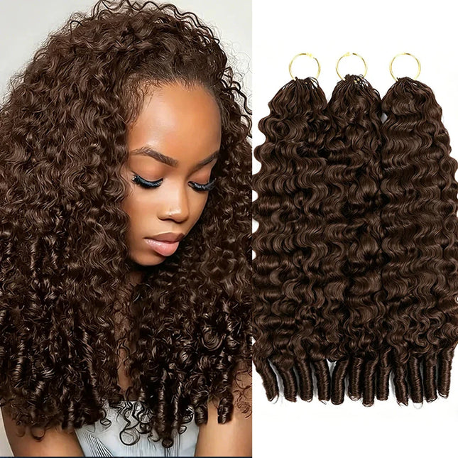 Chocolate Brown Burmese Curly Miracle Knots Crochet Human Hair For Braiding 100% Raw Human Hair Feathered Crochet Human Hair