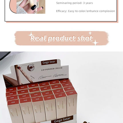 Gege Bear Velvet Matte Lip Powder Cream Long-Lasting Moisturizing Lipstick Autumn-Winter Color Natural-Looking Lip Stain