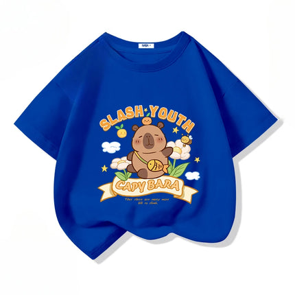 Cartoon Capybara Print Cotton Cool Children's T-shirt Short Sleeve Summer 100% Cotton New Fashion Boys Girls Tee Top Kid Clothes