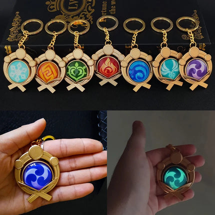 Anime Game Genshin Impact Vision Keychain Luminous 7 Element Weapons Eye Of Original God Toy Luminous Keyring Bag Pendant Gift