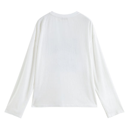 ZIQIAO Loose-fitting Linen Letter Printed T-shirt for Women Solid Long Sleeve Sheer Simple Trendy Casual Spring 2026 New Arrival