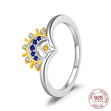 New Rings 925 Silver Ring Original Five-Petal Clover Blue Lotus Ring For Women Luxury Zircon Simple Finger Ring Jewelry Gifts
