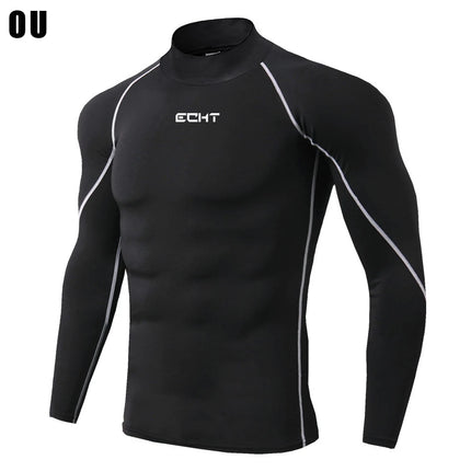 Men's Workout Compression Shirt Turtleneck Long Sleeve Rash Guard Gym Base Layer Athletic Undershirt Gear Sports Shirt