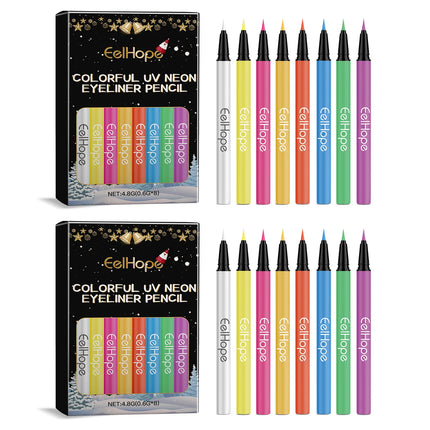 8 Color Christmas Neon UV Luminous Eyeliner Pen Set Glitter Makeup Eye Liner Pencil Tool Waterproof Sweatproof Body Face Makeup