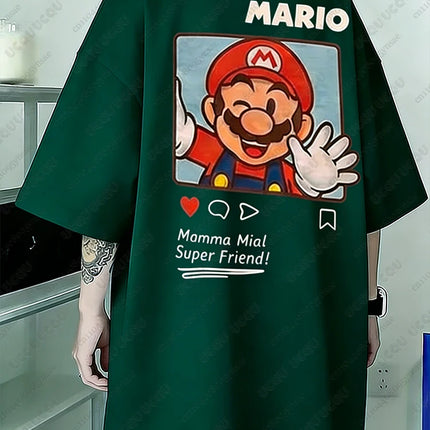 Summer New Anime Tshirts For Couple Cartoon Graphics Mario Print T-shirt Casual Round Neck Tees Street Short Sleeve Man Clothing