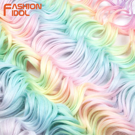 FASHION IDOL 24inch 300g Deep Wavy Crochet Hair Synthetic Twist Curly Hair Crochet Braids Ombre Rainbow Braiding Hair Extensions