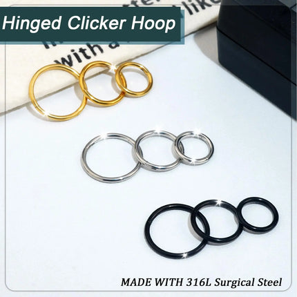 Men Women 316L Surgical Steel Hinged Nose Rings Hoop for Nostril Septum Cartilage Helix Daith Tragus Rook Conch Lip Ear Lobe