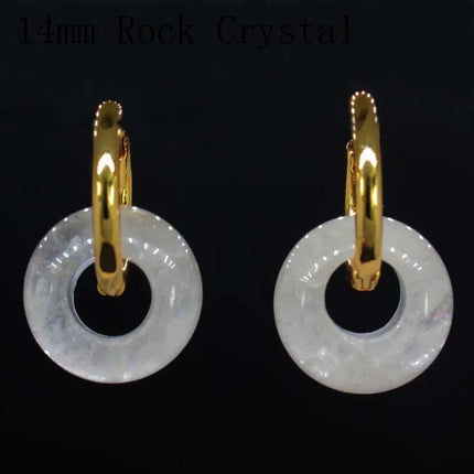Crystal Earring Natural Rose Quartz Amethyst Crystal Green Aventurine Round Hollow Women Stone Stud Earrings Jewelry Gifts