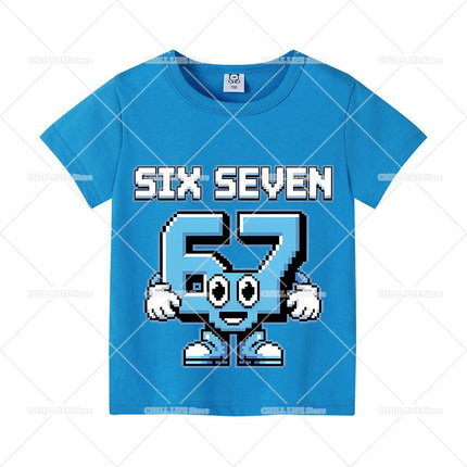 Steal A Brainrot Children Short Sleeves T-Shirts Cartoon 67 Six Seven Tops Shirts Game Cute Girls Boys Kids Summer Clothes Gift