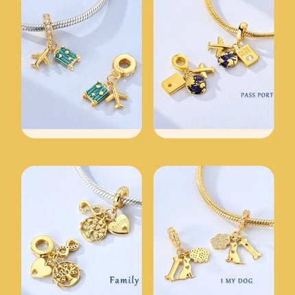 Gold Color Charms 925 Sterling Silver Original Golden Safety Chain Round Spacer Clip Charm DIY Jewelry For Women Bracelet Gift