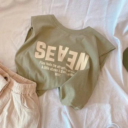 Children's New Fashion Summer T-Shirts Boys Girls Sleeveless Vests Cartoon Tee Tops 100% Cotton Comfortable Kids T-Shirt Clothes