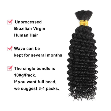 Bulk Braiding Hair Human hair Deep Wave Unprocessed No Weft Boho Braids Human Hair Bulk Extensions Brazilian Remy Hair