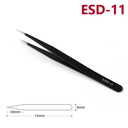 ESD Anti-Static Stainless Steel Tweezers  Precision Maintenance Industrial Repair  Curved Tool  Home Working