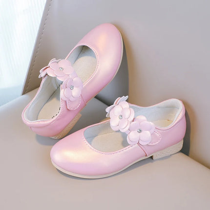 Autumn Girl's Mary Janes Appliques Low Heel Beautiful Kids Princess Shoe Three Colors Pointed Toe Breathable Children Shoe 26-36