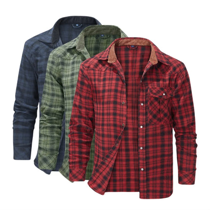Men's Shirts Spring Flannel Long Sleeve Plaid Checkered Brushed Casual Western Cowboy Pearl Snap Shirt Popular Clothes US Size